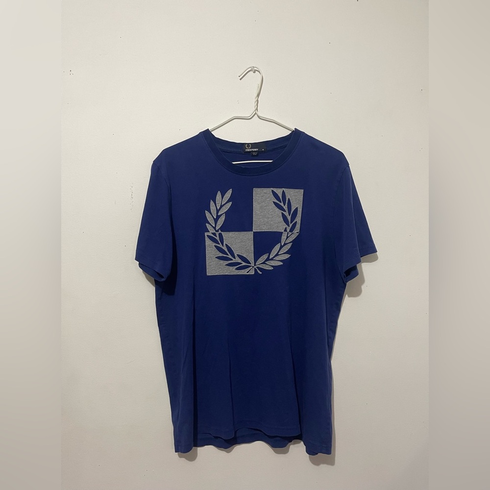 Fred Perry Navy Blue Tee with Gray Laurel Design